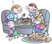 family playing a board game