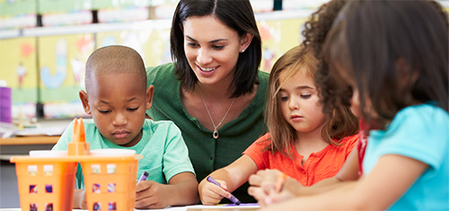 Teacher and children