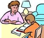 mother and son doing school work